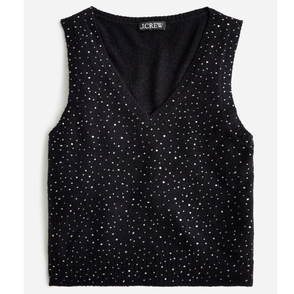 NWOT black J.Crew crystal-embellished sweater shell, sz M